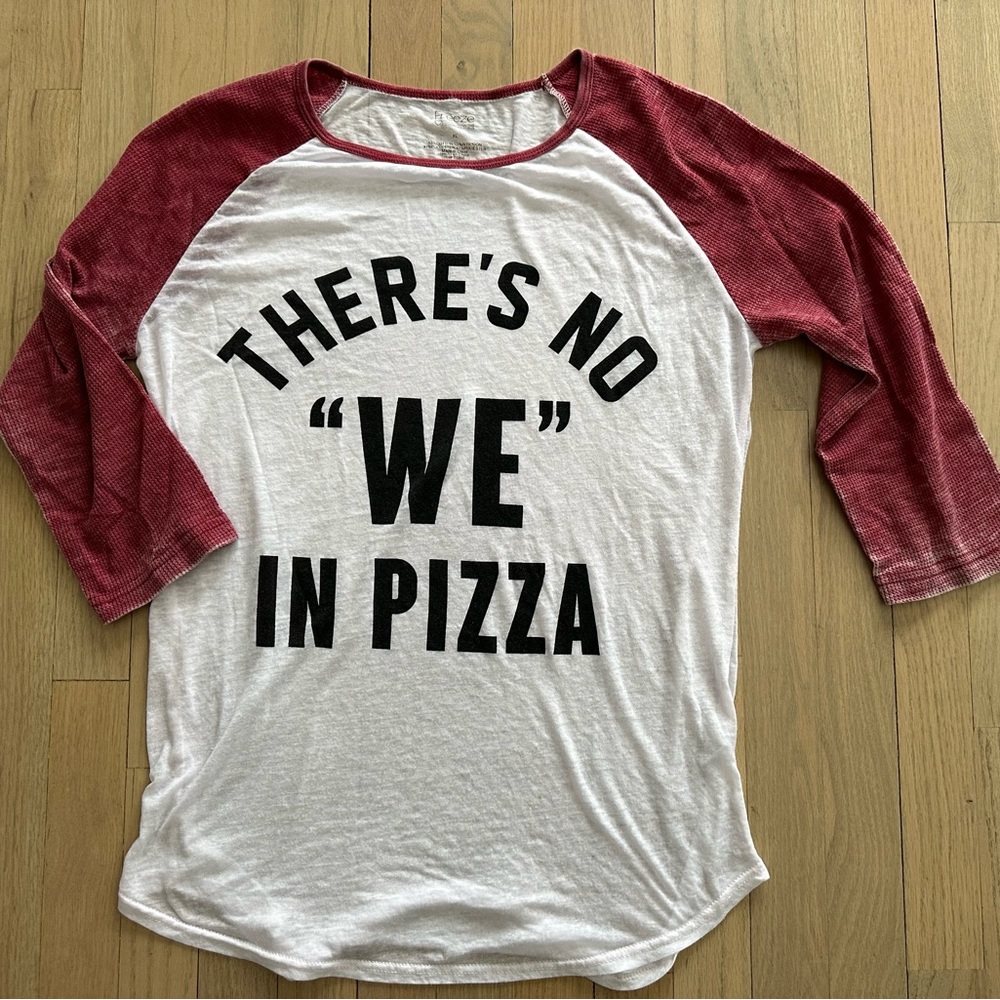 Pizza Lovers White Tee with Red Trim Graphic Logo